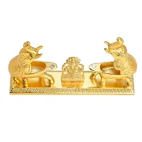 CRAFTAM Metal Golden Plated Home Decor Double Elephant with Laxmi Maa Roli Chawal Storage Box-thumb2