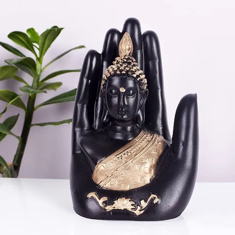 Craftam Handcrafted Palm Buddha Polyresin Showpiece for Home Decor, Diwali Gifts, Office, Study Table