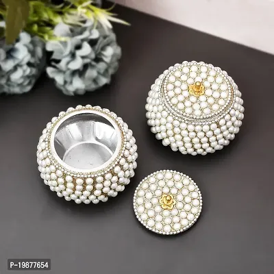 Craftam Aluminium Golden Jewellery Dibbi, Kumkum Box, Fancy Sindoor Dibbi, Vanity Box (Silver Moti 2 Pcs)