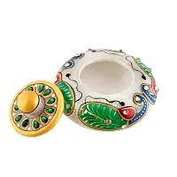 Craftam Marble Sindoor Dani, Sindoor Box, Kumkum Bharani Box (7.5 Cm X 7.5 Cm X 5 Cm) (Peacock)-thumb4