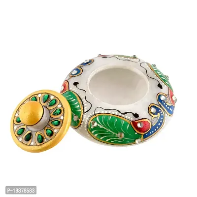 Craftam Marble Sindoor Dani, Sindoor Box, Kumkum Bharani Box (7.5 Cm X 7.5 Cm X 5 Cm) (Peacock)-thumb5