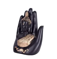 Craftam Handcrafted Palm Buddha Polyresin Showpiece for Home Decor, Diwali Gifts, Office, Study Table (Black and Golden)-thumb2