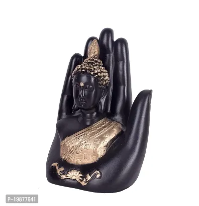 Craftam Handcrafted Palm Buddha Polyresin Showpiece for Home Decor, Diwali Gifts, Office, Study Table (Black and Golden)-thumb3
