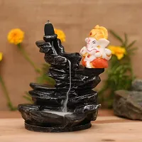 Craftam PolyResin Big Size Ganesha Sitting Near Fountain Smoke Backflow Cone Incense Holder Decorative Showpiece with 20 Free Smoke Backflow Scented Cone for Gifts, Home D?cor-thumb2