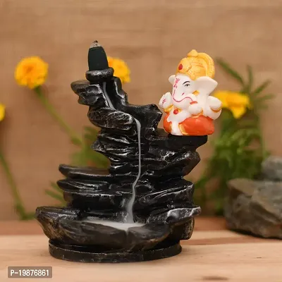 Craftam PolyResin Big Size Ganesha Sitting Near Fountain Smoke Backflow Cone Incense Holder Decorative Showpiece with 20 Free Smoke Backflow Scented Cone for Gifts, Home D?cor-thumb3