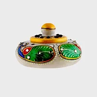 Craftam Marble Sindoor Dani, Sindoor Box, Kumkum Bharani Box (7.5 Cm X 7.5 Cm X 5 Cm) (Peacock)-thumb3