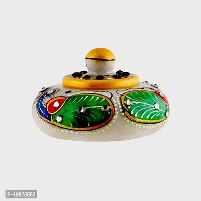 Craftam Marble Sindoor Dani, Sindoor Box, Kumkum Bharani Box (7.5 Cm X 7.5 Cm X 5 Cm) (Peacock)-thumb4