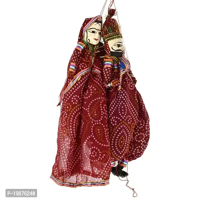 Craftam Rajasthani Handicrafts Colorful Wooden Face String Rajasthani Puppet Kathputli in Pair ( Random Color)-thumb5