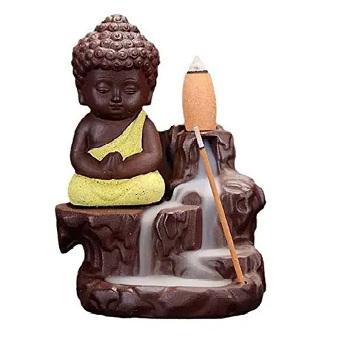 CRAFTAM Meditating Monk Buddha Smoke Backflow Fountain Cone Incense Holder Decorative Showpiece with Free 10 Smoke Backflow Scented Cone Incense