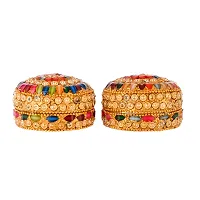 Craftam Aluminium Golden Jewellery Dibbi, Kumkum Box, Fancy Sindoor Dibbi, Vanity Box (Set of 2 Pcs)-thumb4