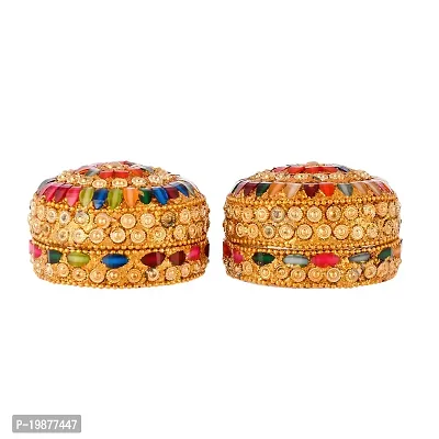 Craftam Aluminium Golden Jewellery Dibbi, Kumkum Box, Fancy Sindoor Dibbi, Vanity Box (Set of 2 Pcs)-thumb5