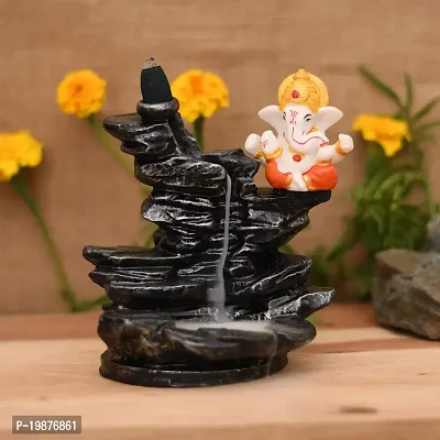 Craftam PolyResin Big Size Ganesha Sitting Near Fountain Smoke Backflow Cone Incense Holder Decorative Showpiece with 20 Free Smoke Backflow Scented Cone for Gifts, Home D?cor-thumb2