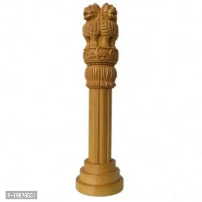 Craftam Large Wooden Ashoka Stambh, Ashoka Pillar Indian National Emblem, Ideal for Office and Home Decor Showpiece- Height 10 Inch