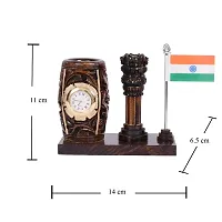 Craftam Browen Wooden Color Pen Stand with Table Clock, Ashok Stambh  Flag for Child Desk, Office Use and Gifts (14X6X11CM)-thumb4