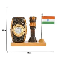 Craftam Wooden Color Pen Stand with Table Clock, Ashok Stambh  Flag for Child Desk, Office Use and Gifts-thumb4