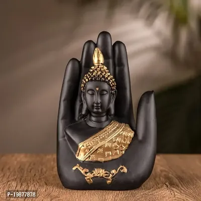 Craftam Polyresin Handcrafted Palm Buddha Showpiece for Home Office D?cor Vastu Gifts (10 cm x 7.5 cm x 17 cm, Black Golden)