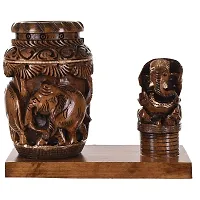 CRAFTAM Nature Wooden Pen Stand With Ganesha for Child Desk, Office Use and Gifts-thumb2