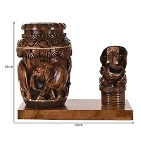 CRAFTAM Nature Wooden Pen Stand With Ganesha for Child Desk, Office Use and Gifts-thumb3