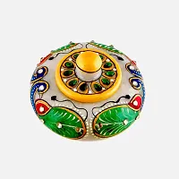 Craftam Marble Sindoor Dani, Sindoor Box, Kumkum Bharani Box (7.5 Cm X 7.5 Cm X 5 Cm) (Peacock)-thumb2