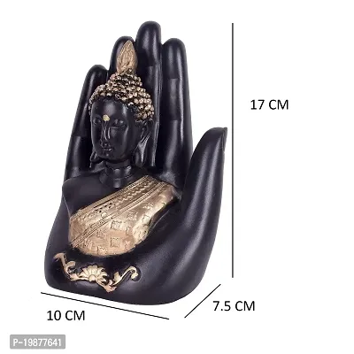 Craftam Handcrafted Palm Buddha Polyresin Showpiece for Home Decor, Diwali Gifts, Office, Study Table (Black and Golden)-thumb4
