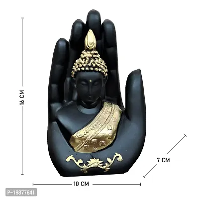 Craftam Handcrafted Palm Buddha Polyresin Showpiece for Home Decor, Diwali Gifts, Office, Study Table (Black and Golden)-thumb5
