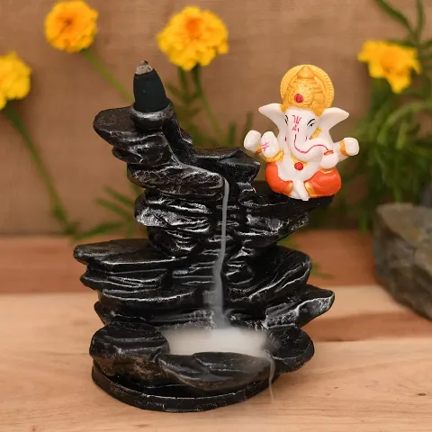 CRAFTAM PolyResin Big Size Ganesha Smoke Backflow Cone Incense Holder Decorative Showpiece with 20 Free Smoke Backflow Scented Cone for Gifts, Home D?cor