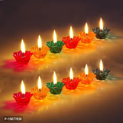CRAFTAM Transparent Hard Plastic Multicolor Floating Diya for Diwali Decoration and Gifts (Set of 12)