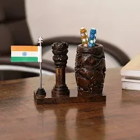 Craftam Browen Wooden Color Pen Stand with Table Clock, Ashok Stambh  Flag for Child Desk, Office Use and Gifts (14X6X11CM)-thumb3