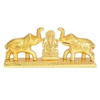 CRAFTAM Metal Golden Plated Home Decor Double Elephant with Laxmi Maa Roli Chawal Storage Box-thumb4