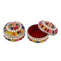 Craftam Aluminium Golden Jewellery Dibbi, Kumkum Box, Fancy Sindoor Dibbi, Vanity Box (Silver Low 2 Pcs)-thumb4