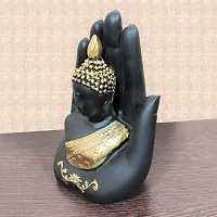 Craftam Handcrafted Palm Buddha Polyresin Showpiece for Home Decor, Diwali Gifts, Office, Study Table (Black and Golden)-thumb1