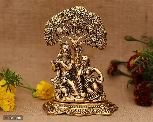 Craftam Radha Krishna Sitting Under Tree Idol Metal Statue Showpiece