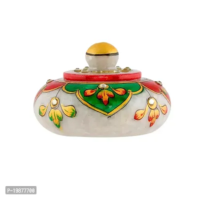 Craftam Marble Sindoor Dani, Sindoor Box, Kumkum Bharani Box (7.5 Cm X 7.5 Cm X 5 Cm) (Leaf)-thumb3