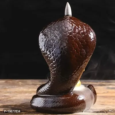 Craftam Polyresin Naag with Shivling Smoke Backflow Cone Incense Holder Decorative Showpiece with 30 Free Smoke Backflow Scented Cone Incenses-thumb3