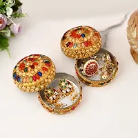 Craftam Aluminium Golden Jewellery Dibbi, Kumkum Box, Fancy Sindoor Dibbi, Vanity Box (Set of 2 Pcs)-thumb1