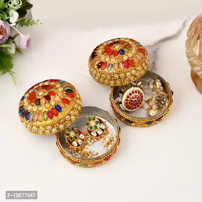 Craftam Aluminium Golden Jewellery Dibbi, Kumkum Box, Fancy Sindoor Dibbi, Vanity Box (Set of 2 Pcs)-thumb2