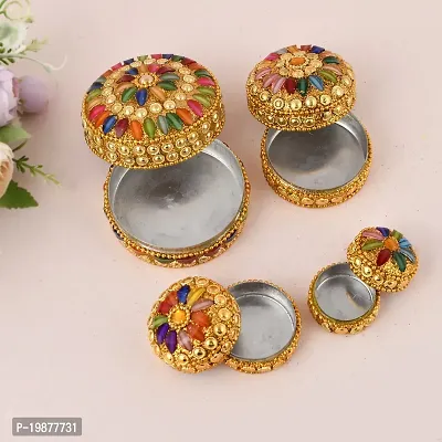 CRAFTAM Aluminium Golden Jewellery Dibbi, Kumkum Box, Fancy Sindoor Dibbi, Vanity Box ( Set of 4)