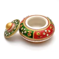 Craftam Marble Sindoor Dani, Sindoor Box, Kumkum Bharani Box (7.5 Cm X 7.5 Cm X 5 Cm) Red Green-thumb2