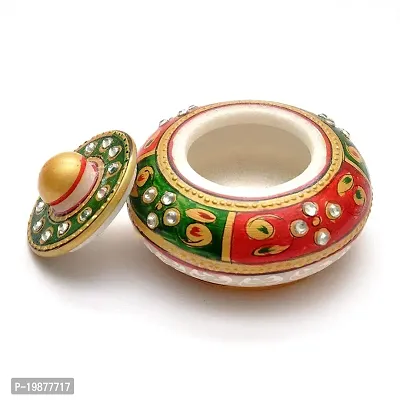 Craftam Marble Sindoor Dani, Sindoor Box, Kumkum Bharani Box (7.5 Cm X 7.5 Cm X 5 Cm) Red Green-thumb3