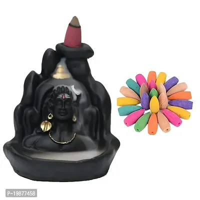 CRAFTAM Polyresin Adiyogi, Mahadev, Shiv Shankara Backflow Cone Incense Holder Decorative Showpiece with 20 Smoke Backflow Scented Cone Incenses-thumb0