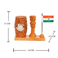 Craftam Nature Wooden Color Pen Stand with Table Clock, Ashok Stambh  Flag for Child Desk, Office Use and Gifts (14X6X11CM)-thumb3