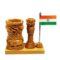 CRAFTAM Wooden Pen Stand Ashok Stambh  Flag for Child Desk, Office Use and Gifts-thumb2