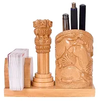 CRAFTAM Nature Wooden Pen Stand, Ashok Stambh And Visiting Card Holder for Child Desk, Office Use and Gifts-thumb3