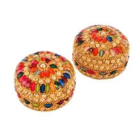 Craftam Aluminium Golden Jewellery Dibbi, Kumkum Box, Fancy Sindoor Dibbi, Vanity Box (Set of 2 Pcs)-thumb2