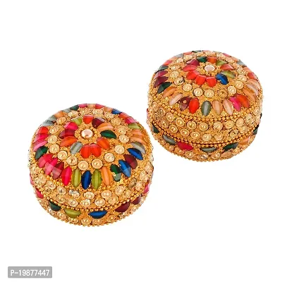 Craftam Aluminium Golden Jewellery Dibbi, Kumkum Box, Fancy Sindoor Dibbi, Vanity Box (Set of 2 Pcs)-thumb3