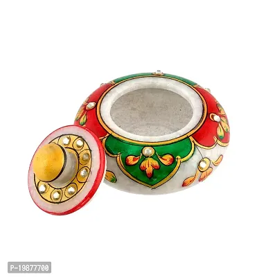 Craftam Marble Sindoor Dani, Sindoor Box, Kumkum Bharani Box (7.5 Cm X 7.5 Cm X 5 Cm) (Leaf)-thumb5