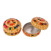 Craftam Aluminium Golden Jewellery Dibbi, Kumkum Box, Fancy Sindoor Dibbi, Vanity Box (Set of 2 Pcs)-thumb3