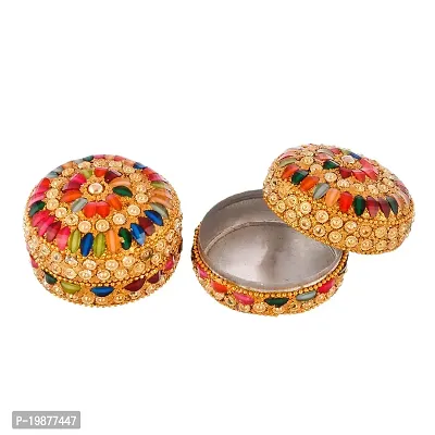 Craftam Aluminium Golden Jewellery Dibbi, Kumkum Box, Fancy Sindoor Dibbi, Vanity Box (Set of 2 Pcs)-thumb4