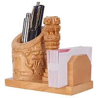 CRAFTAM Nature Wooden Pen Stand, Ashok Stambh And Visiting Card Holder for Child Desk, Office Use and Gifts-thumb2