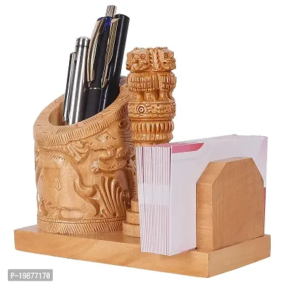 CRAFTAM Nature Wooden Pen Stand, Ashok Stambh And Visiting Card Holder for Child Desk, Office Use and Gifts-thumb3